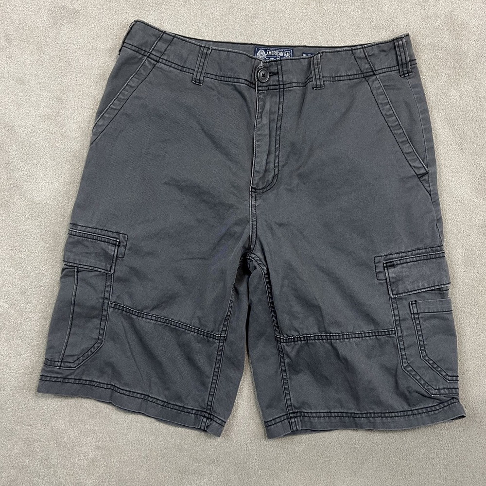 American Rag Mens Cargo Shorts Size 34 Gray Relaxed Fit 100% Cotton Multi Pocket
